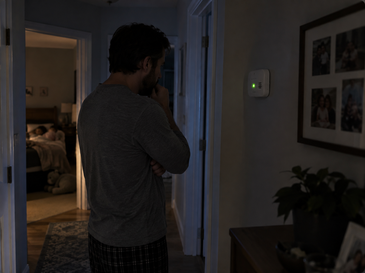 Parent looking at hallway detector